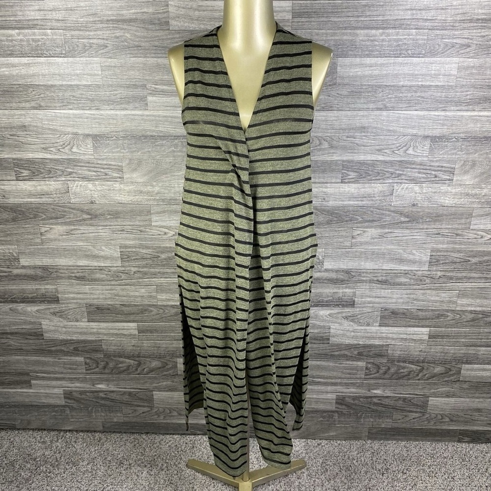 LULAROE Open Style Sleeveless Green Striped Long Cardigan Sweater Size XL